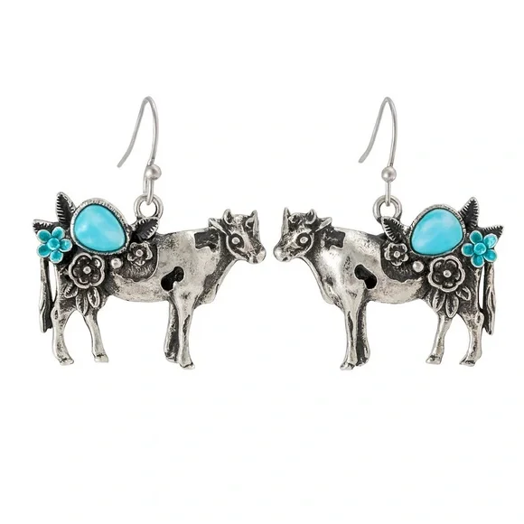 ⚜️ Western Silver Earrings with Turquoise Accents - Picture 1 of 7